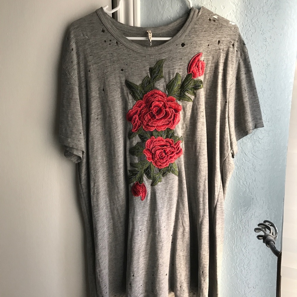 LF Rose embroidered long t shirt